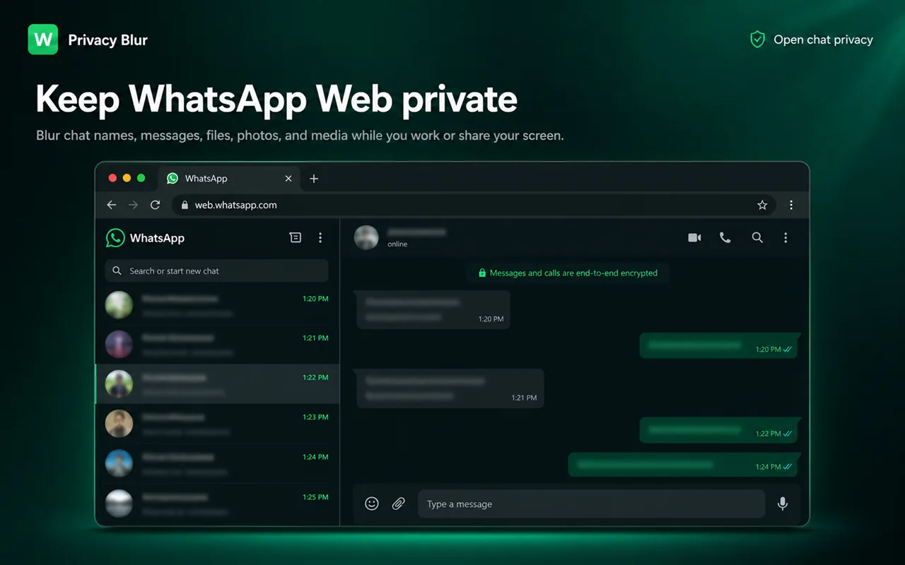 Blurred profile photos and contact names in WhatsApp Web